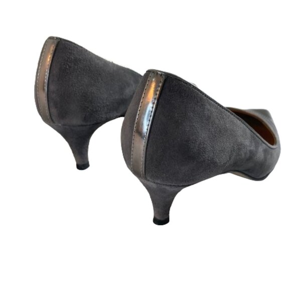 Talbots sz 7 Shadow Grey 'Diane 2' Pumps Metallic Pointed Toe Cap, Kitten Heel - Picture 3 of 10